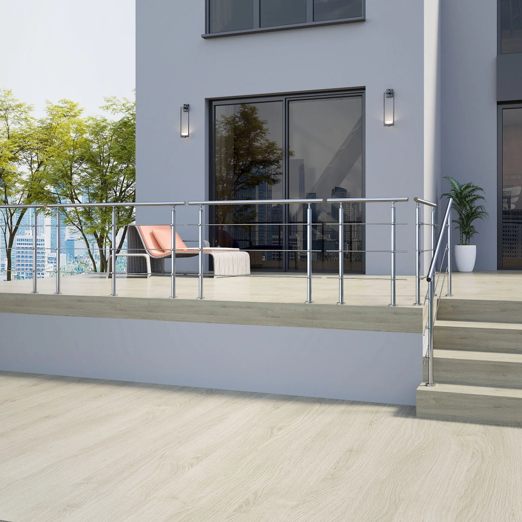 Ringhiera Balaustra Corrimano in acciaio inox 304 spazzolato 200x106cm per interni ed esterni 3 barre trasversali
