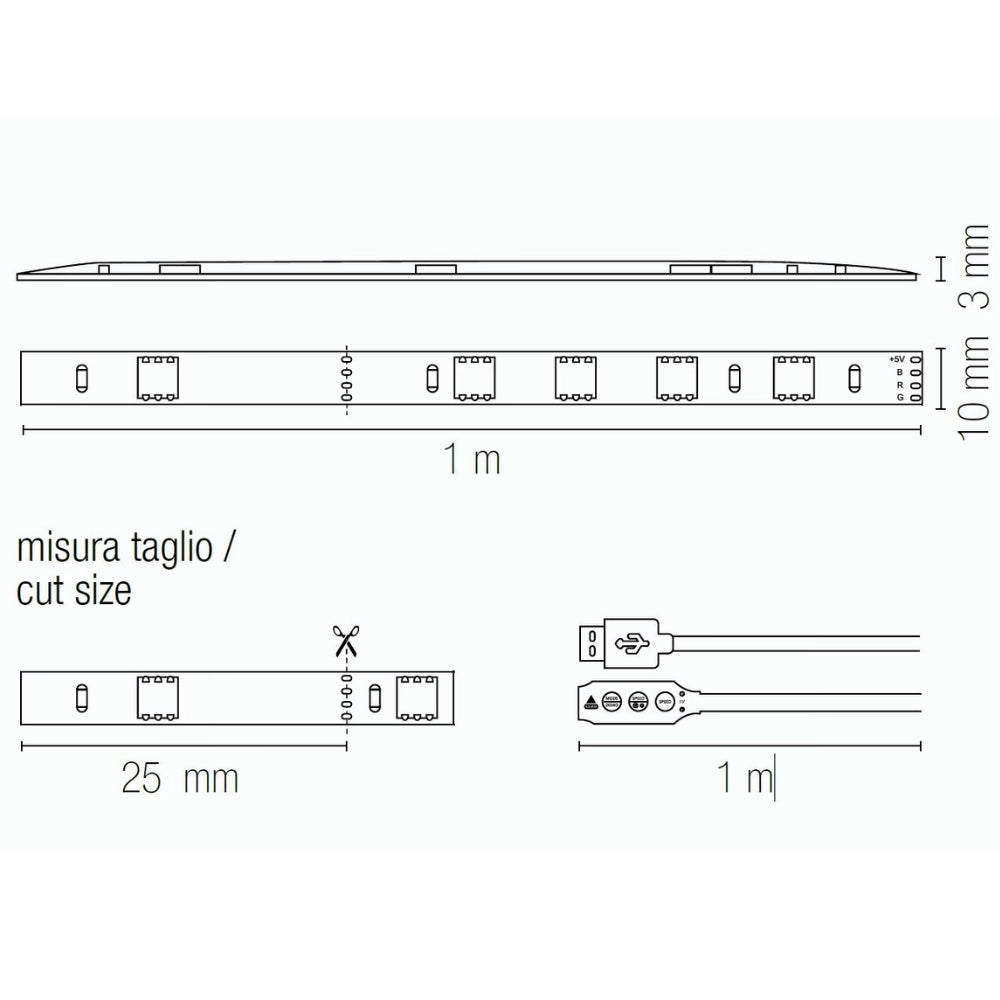 Striscia led 1,5 watt adesiva controllo touch rgb attacco usb