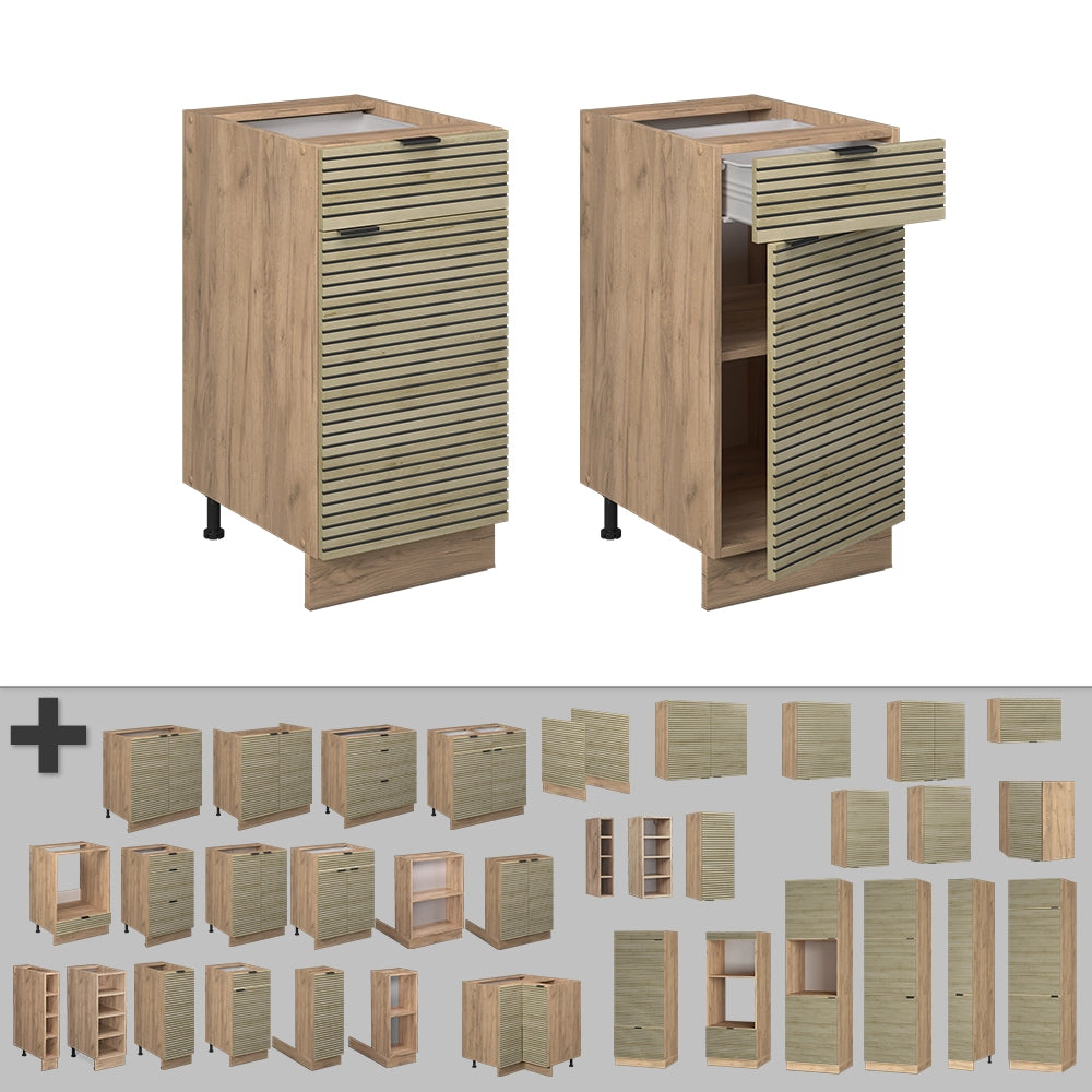 Mobiletto base per cucina Fame-Line Pannello in quercia/Rovere dorato 40 cm senza piano di lavoro Vicco