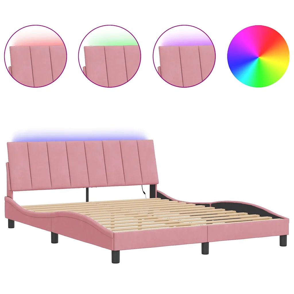 Giroletto con LED senza Materasso-Struttura Letto Hanko Rosa 160x200 cm in Velluto