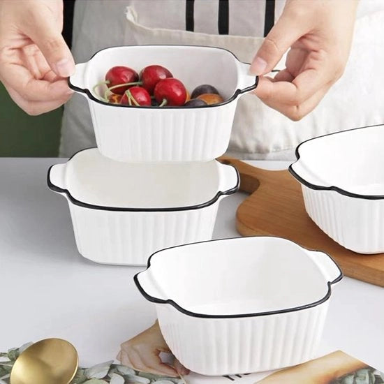 Set di Cottura a Ceramica - 400 ml - Set da 4 - 14.2 x 13 x 5.3 cm - Cotture Quadrata - Cottura a Ceramica con Maniglie - Sicuro per Forno e Microonde