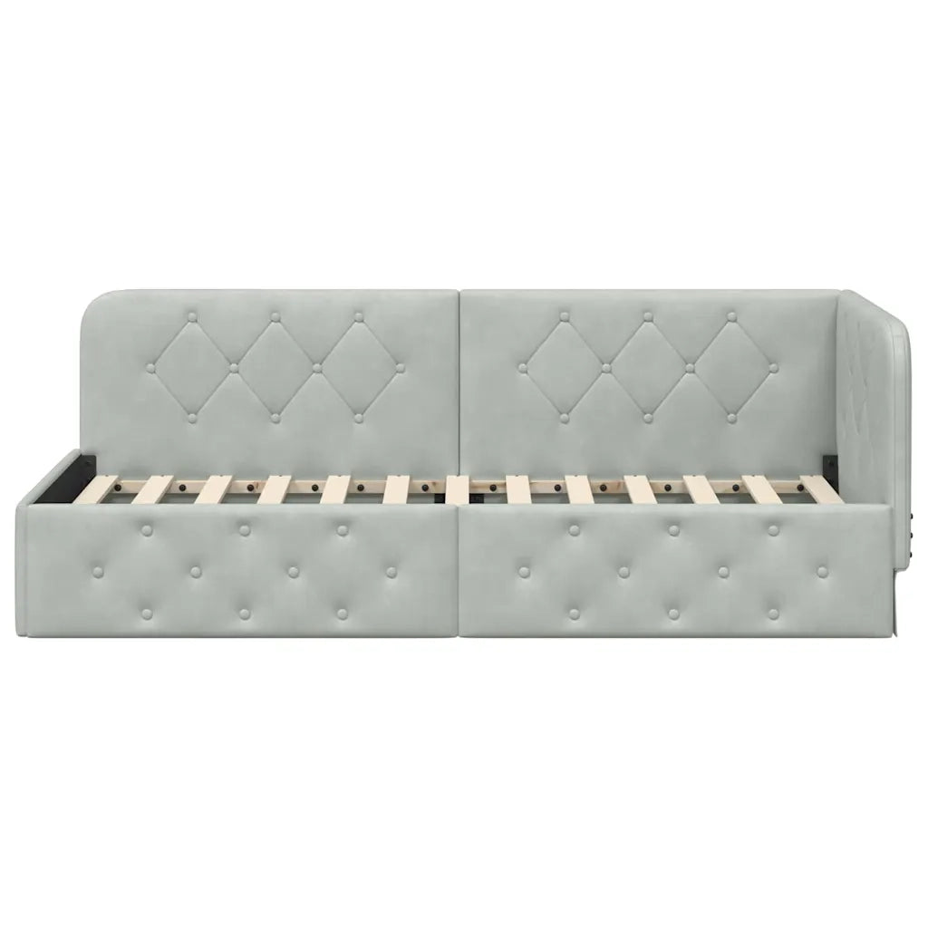 Cornice del letto ad angolo Grigio chiaro 80 x 200 cm Velluto