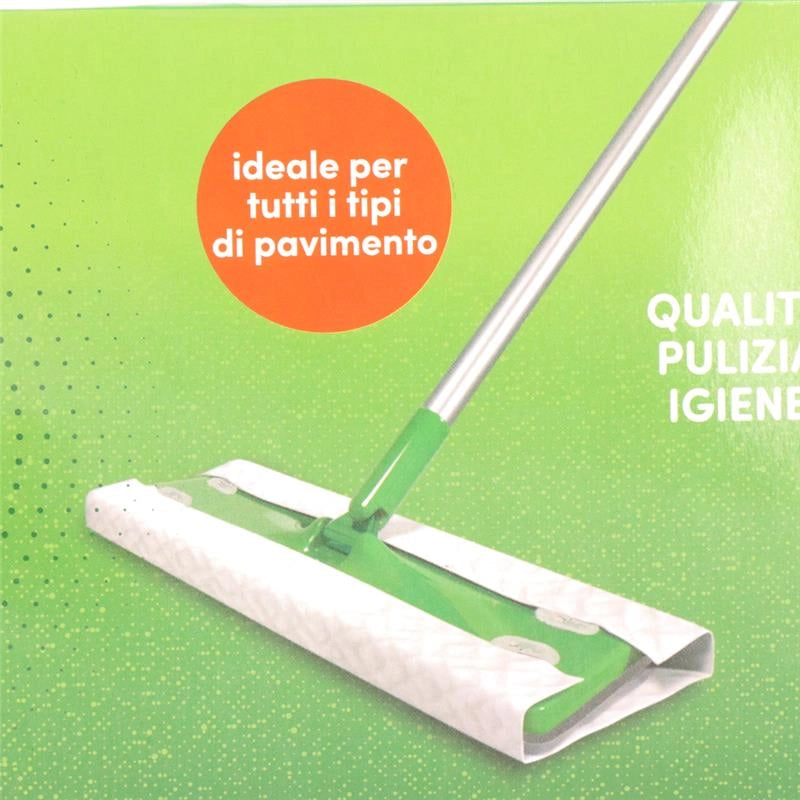 KIT PULISCI PAVIMENTI 1 SCOPA + 2 PANNI ASCIUTTI + 2 PANNI UMIDI FIBRA MORBIDA TRATTIENE LA POLVERE TUTTI I TIPI DI PAVIMENTO