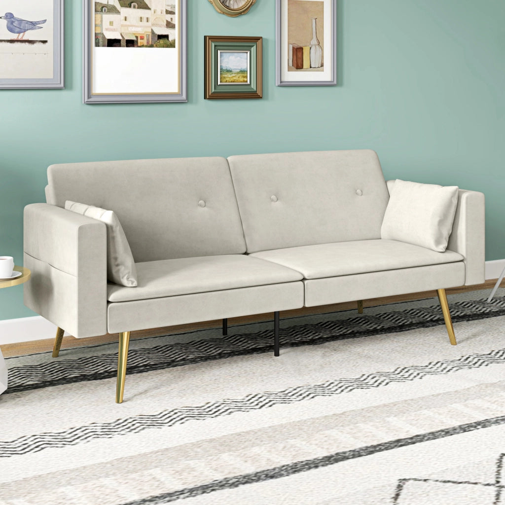 Divano letto 2 posti in velluto ¨C Xylo ¨C Beige con schienale regolabile