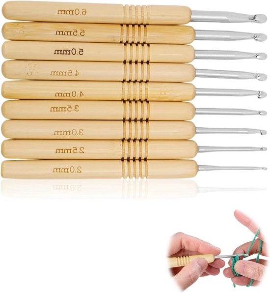 Impugnatura ergonomico in legno a base di bambù per insieme di ago da maglia per mani artritiche - 9 pezzi, manico in legno 30 mm - leggero