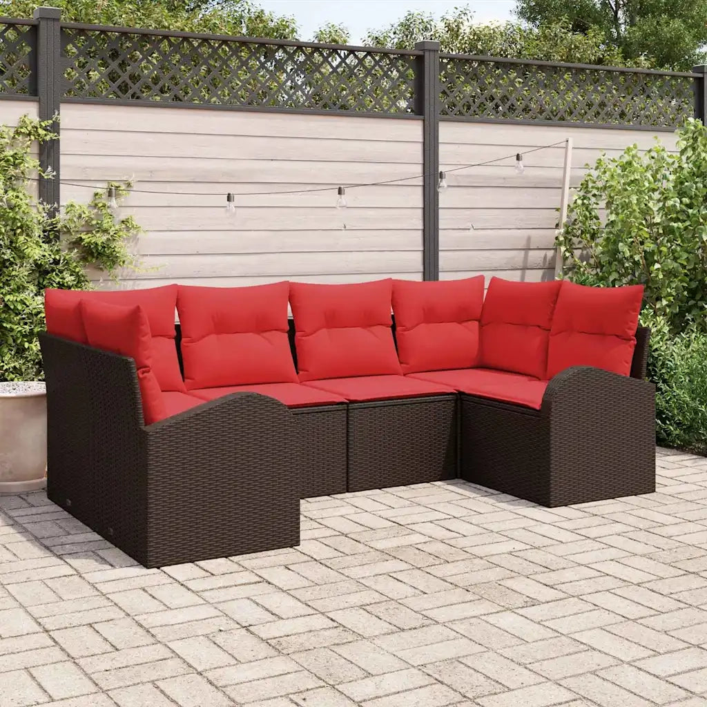 Set Divano da Giardino 6 pcs Marrone e Rosso polyrattan 3354853