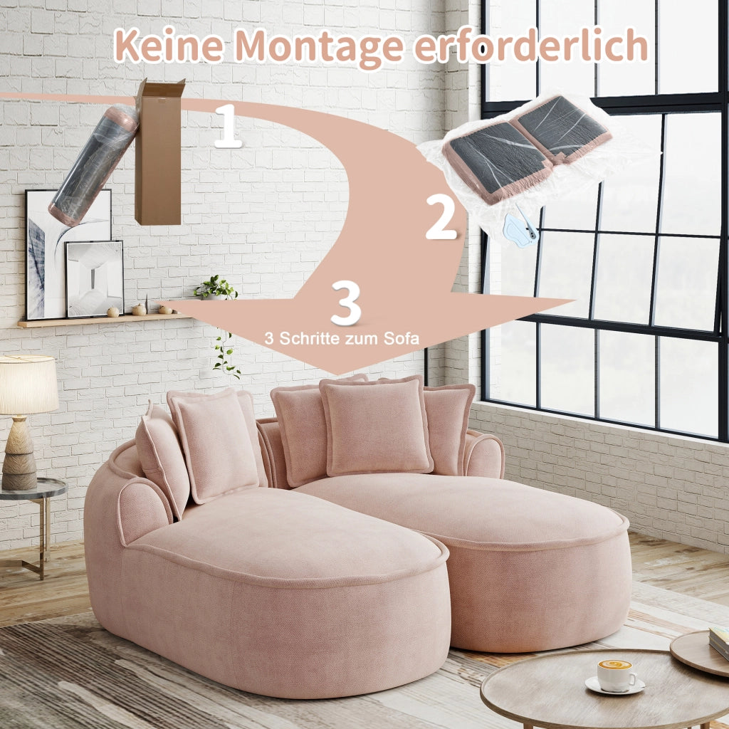 Divano modulare senza struttura a due moduli convertibile in letto con design ergonomico e cuscini in ciniglia rosa