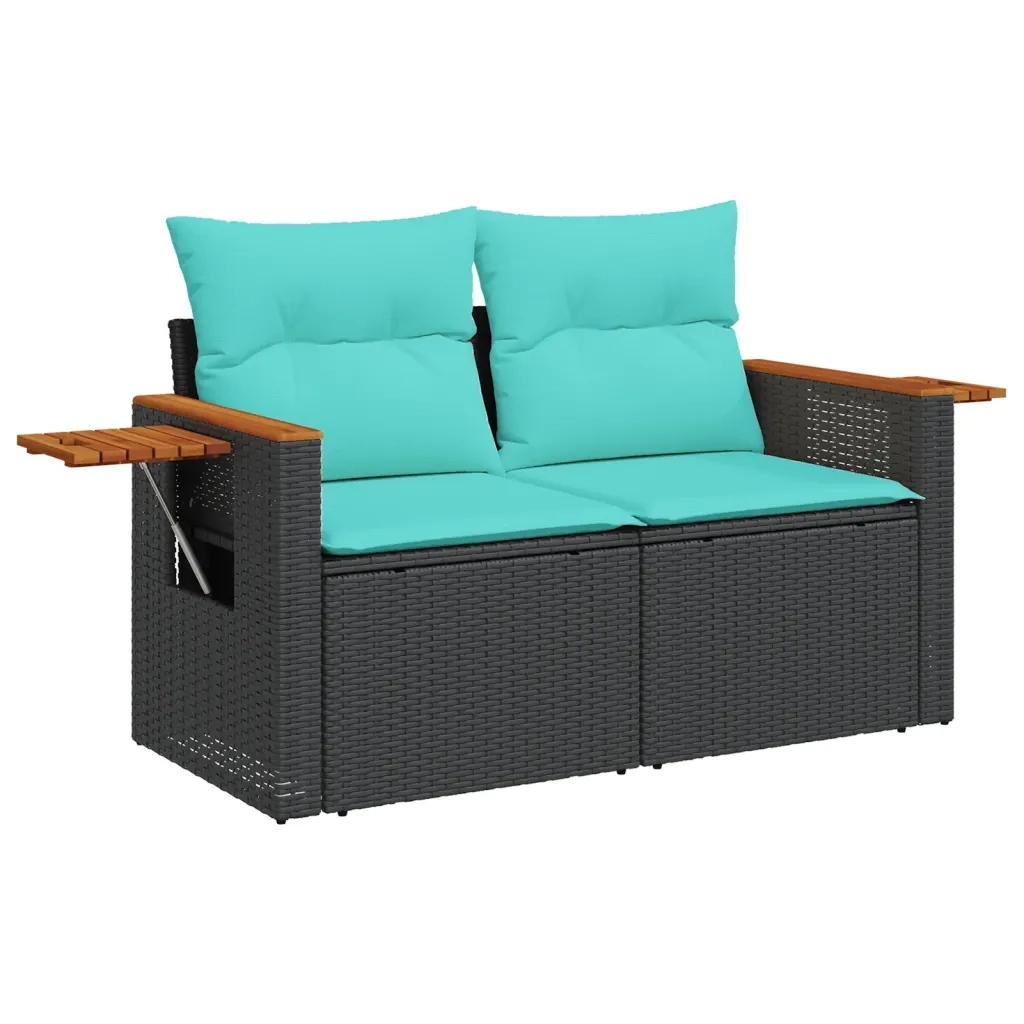Set Divani da Giardino 9 pz con Cuscini Nero in Polyrattan
