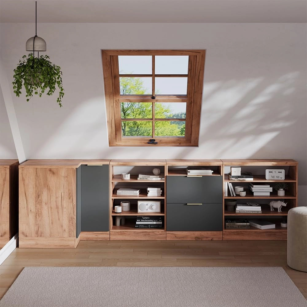 Mobile sottotetto Mobile angolare Rion, Antracite-oro, 75.6 x 81.6 cm con 1 porta, carcassa dell’armadio profondità 60 cm, adatto per il salvaspazio sotto tetti spioventi