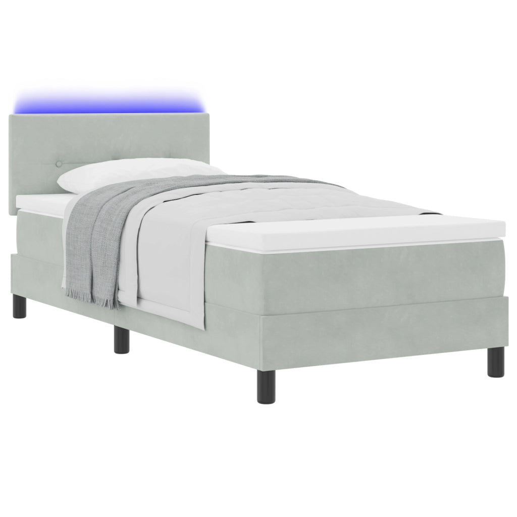 Letto Box Spring con Materasso e Luce LED Grigio Chiaro 100x200 cm in Velluto