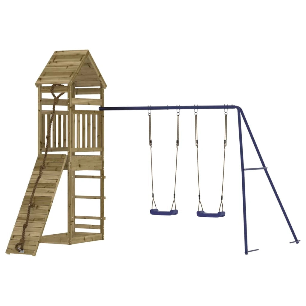 Altalene per parco giochi all'aperto scivolo altalene robuste giochi da giardino 315 x 257 x 264 cm legno di pino impregnato 02_0005036