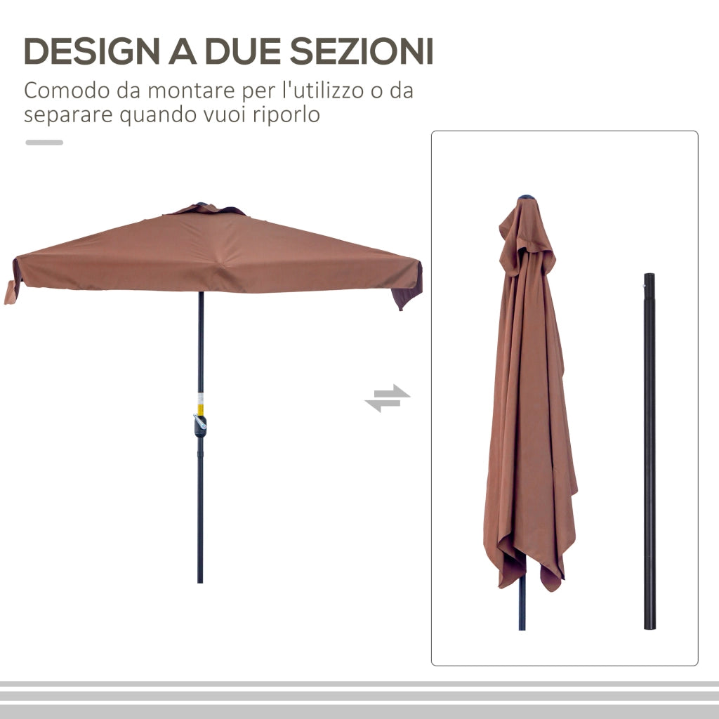 EasyComfort Ombrellone Semicircolare 2.3x1.3 m da Terrazza e Giardino per Parete con Manovella, Caffè