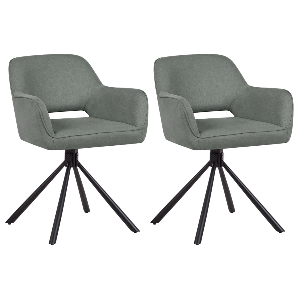 Set di 2 sedie da pranzo girevoli in tessuto verde scuro con braccioli schienale gambe in metallo nero Retro Transitional