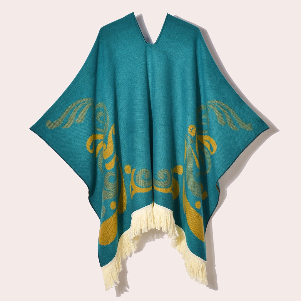 Sciarpa da viaggio da donna, stile etnico, con nappe, modello pullover, calda cappa decorativa da esterno in jacquard