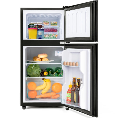 Frigorifero; doppia porta; volume totale 60L; compartimento congelatore 22L; volume di raffreddamento 38L; luce LED; efficiente energetico; nero antico