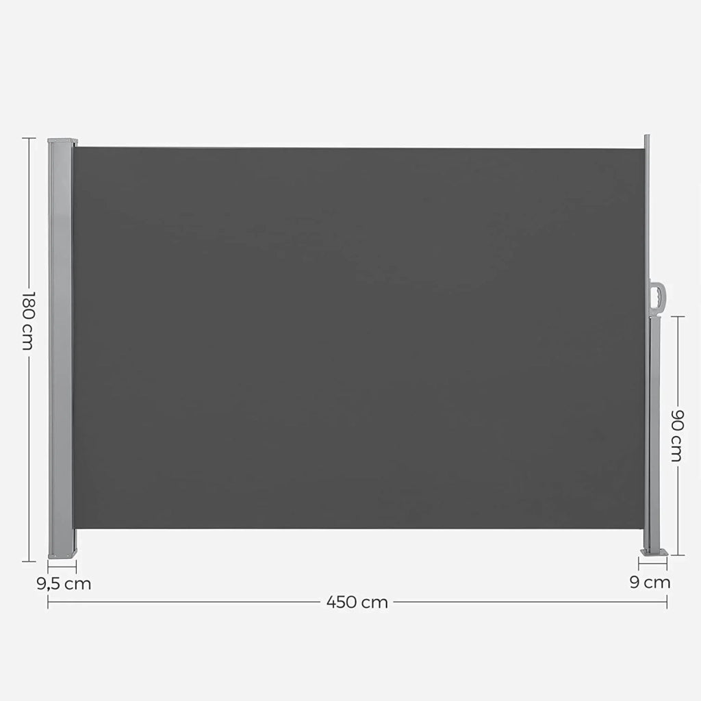 Tenda da sole laterale 180 x 450 cm (h x l) parasole retrattile per balcone terrazza giardino grigio antracite 12_0001834