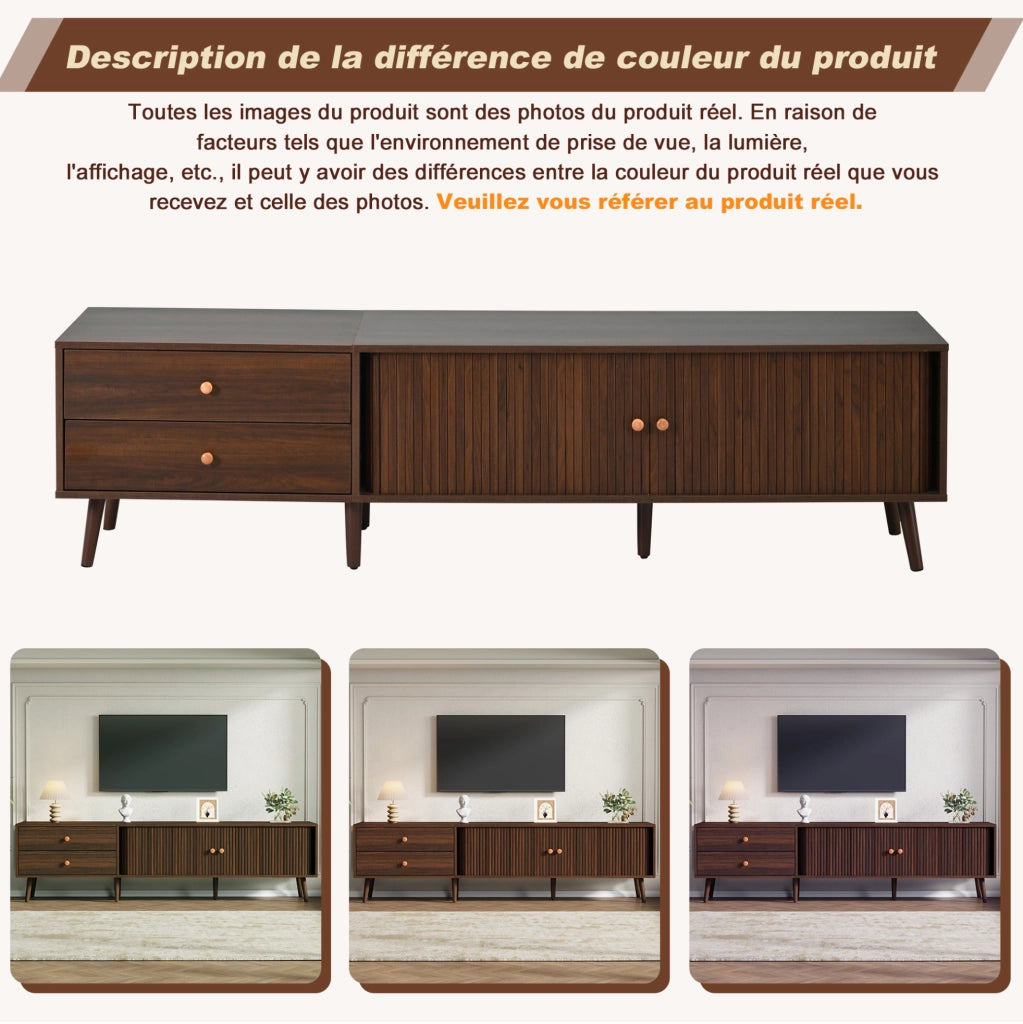 Mobile TV 180 x 40 x 46;5 cm con 2 cassetti e 2 ante avvolgibili; MDF; colore noce
