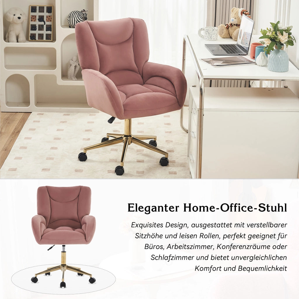 sedia da ufficio girevole regolabile in altezza con ruote a 360Â° design ergonomico in velluto rosa