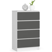 Cassettiera AKORD K60 Cassettiera Bianca 60 cm 4 cassetti inserto frontale Grigio Grafite 60x40x99 cm