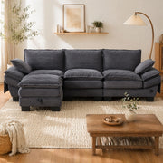 DIVANO modulare 3 posti con pouf 260x132x84 cm in tessuto corduroy grigio scuro
