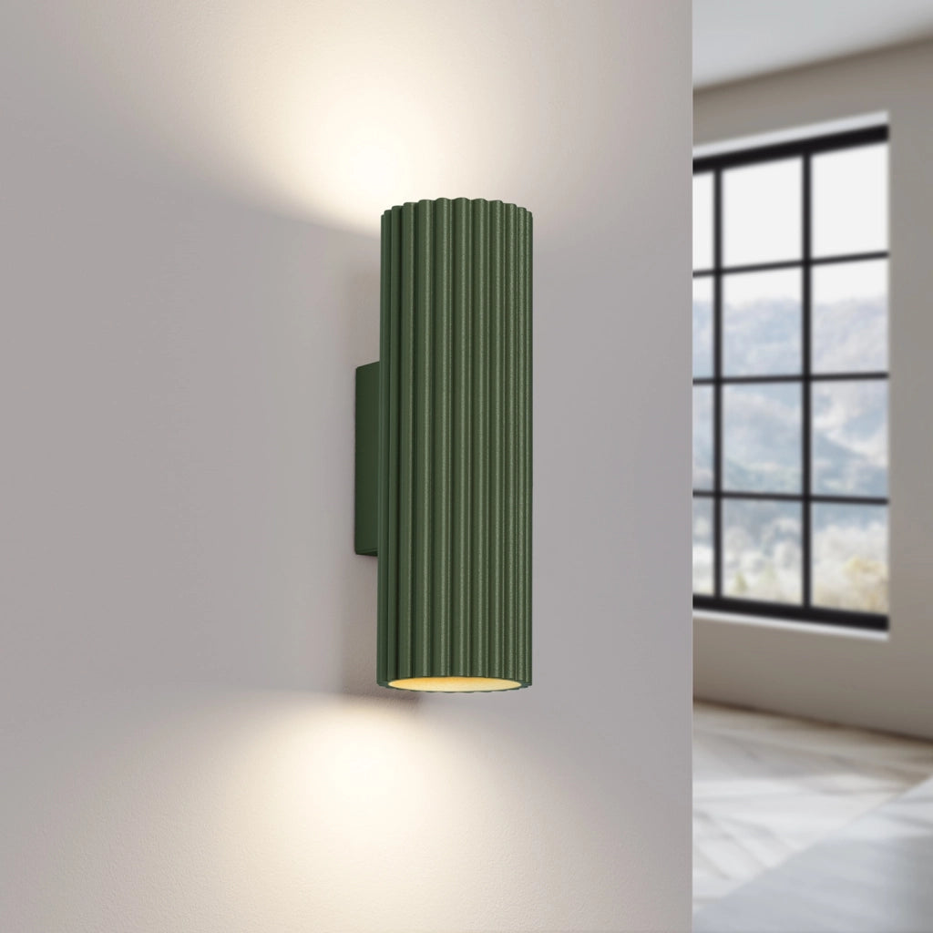 Applique GRAVIO verde oliva tubo rigato 20cm 2xGU10