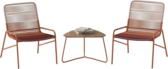 Set Salotto da Giardino in Rattan PE, con 2 Sedie e Tavolo Laterale in Legno-Plastica, Set Bistro per Balcone, Portico e Cortile