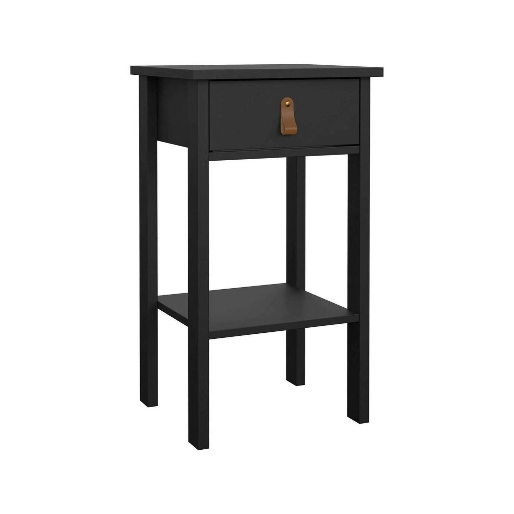Comodino Inday, Comò basso, Tavolino da notte, Mensola da letto, 40x34 h70 cm, Nero