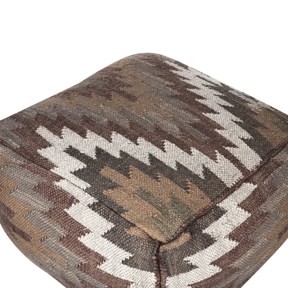Pouf in iuta beige rosso 50 x 50 cm poggiapiedi in lana motivo geometrico boho moderno