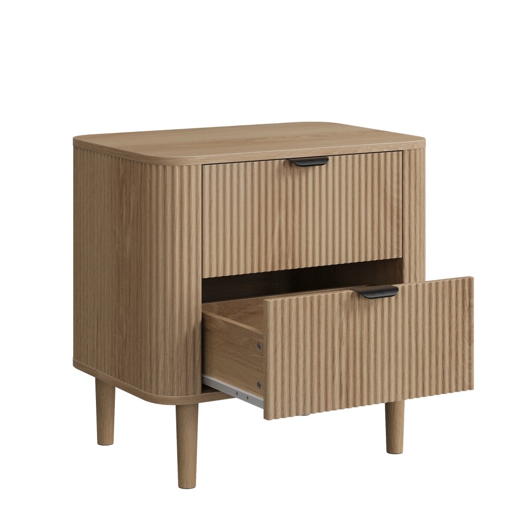 Comodino 2 cassetti in MDF effetto rovere con gambe in legno HAVRYA