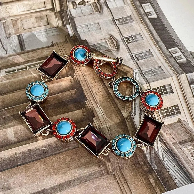 Collana e bracciale vintage turchese fatti a mano, set retr¨° esagerato da donna, orecchini combinati, gioielli in stile nazionale