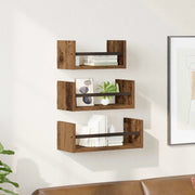 Set mensole da parete 3 pcs Legno vecchio 40x16x14cm 882787