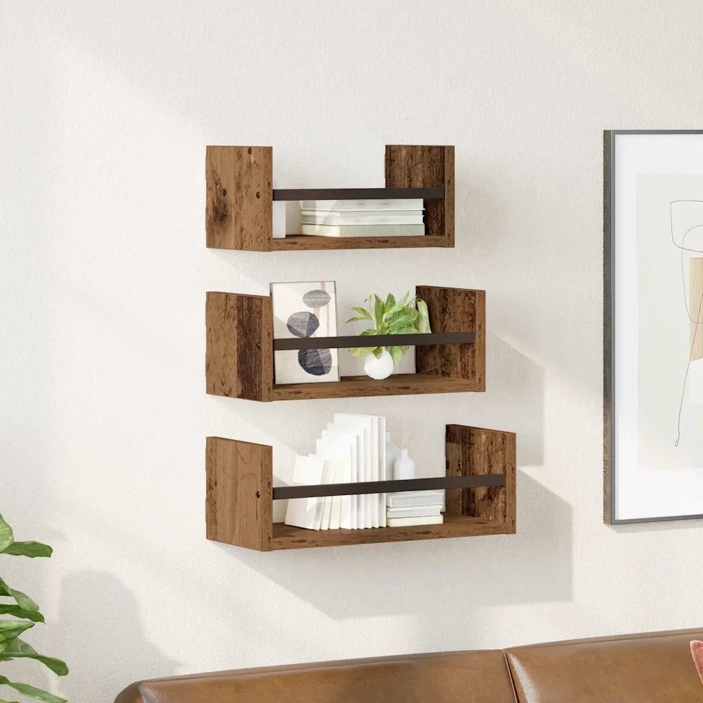 Set mensole da parete 3 pcs Legno vecchio 40x16x14cm 882787