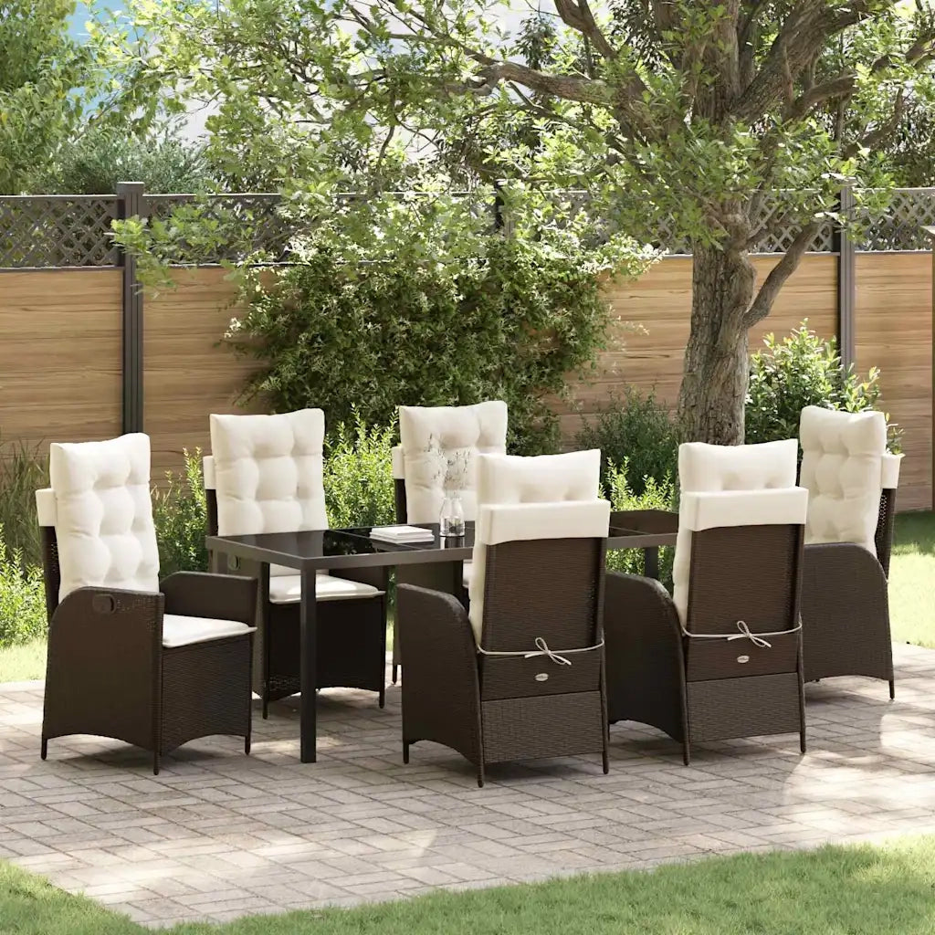 Set da Pranzo per Giardino con cuscino 7 pcs Marrone polyrattan 3380496
