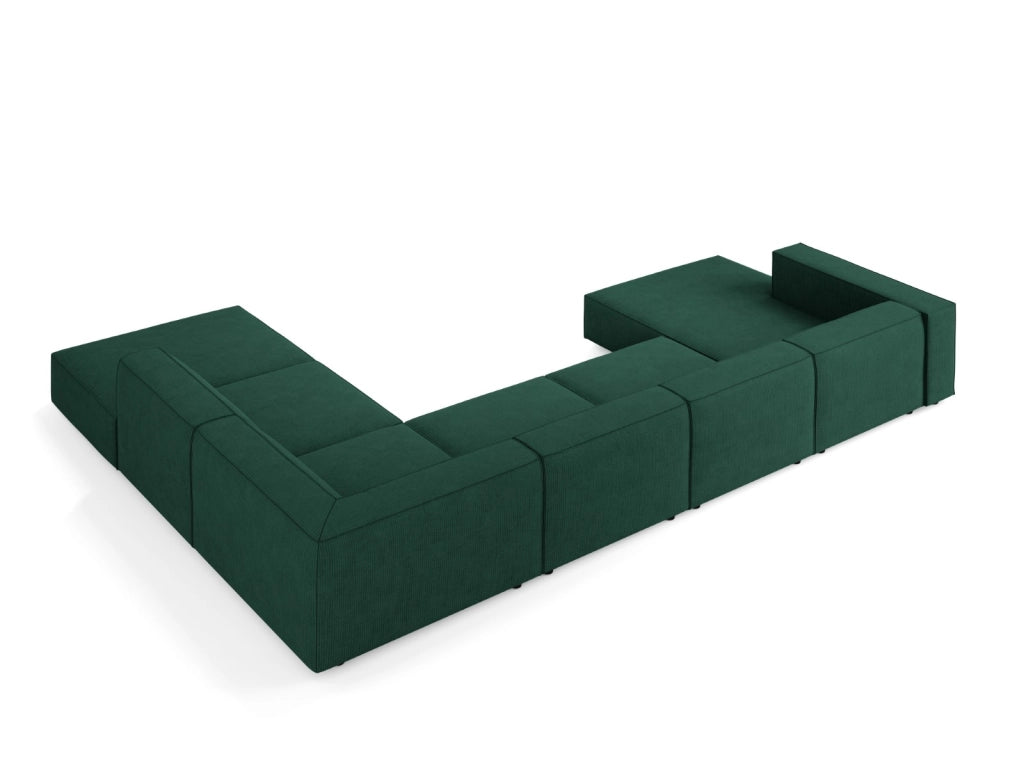 Cosmopolitan Design - Divano panoramico destro "Arendal" 7 posti in ciniglia con effetto a coste verde bottiglia 
