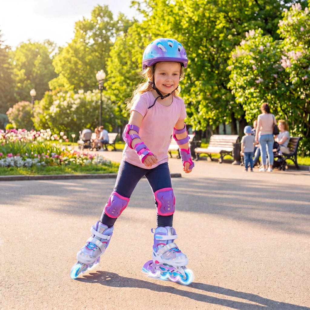 Pattini in linea per bambini con ruote luminose, Pattino a rotella per principiante misura regolabile professionale sport Blu S