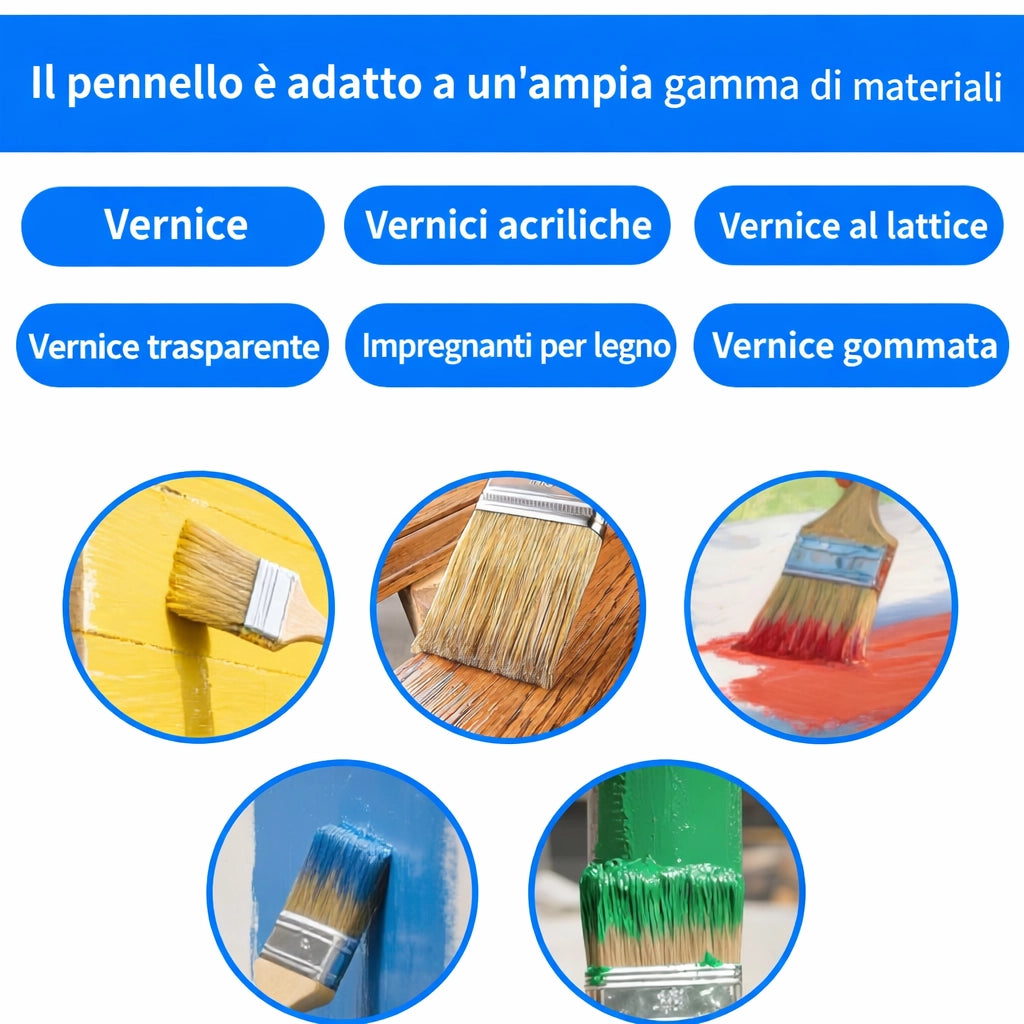 Set 6 Pennelli Pittura e Verniciatura 1" 1,5" 2" Manico Legno 74362+74363