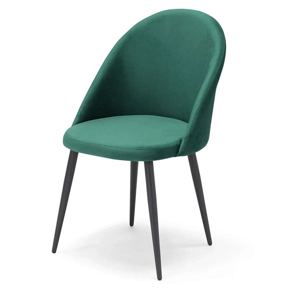 Sedia Lola, 100% Made in Italy, imbottita in tessuto effetto vellutato antimacchia idrorepellente, gambe in metallo ghisa, colore Verde Smeraldo