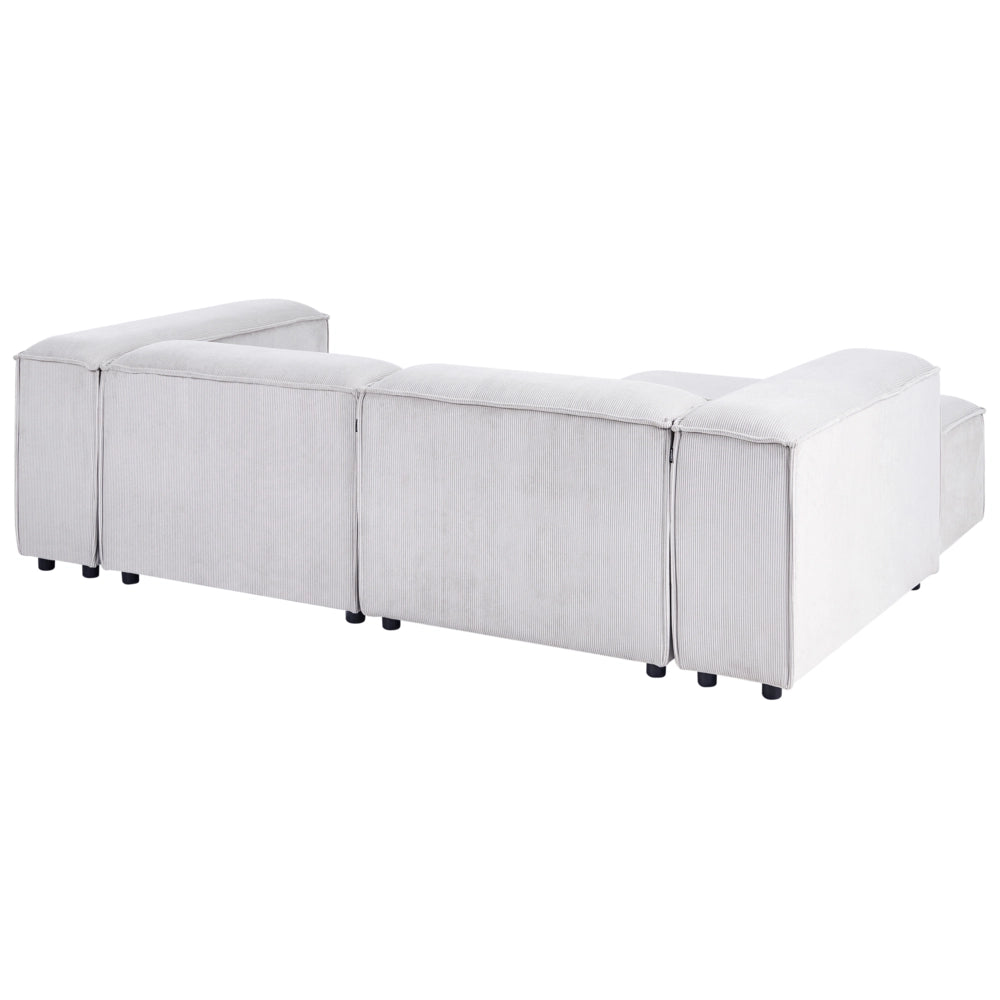 Divano angolare modulare velluto a coste bianco sporco 3 posti lato destro con pouf Soggiorno moderno