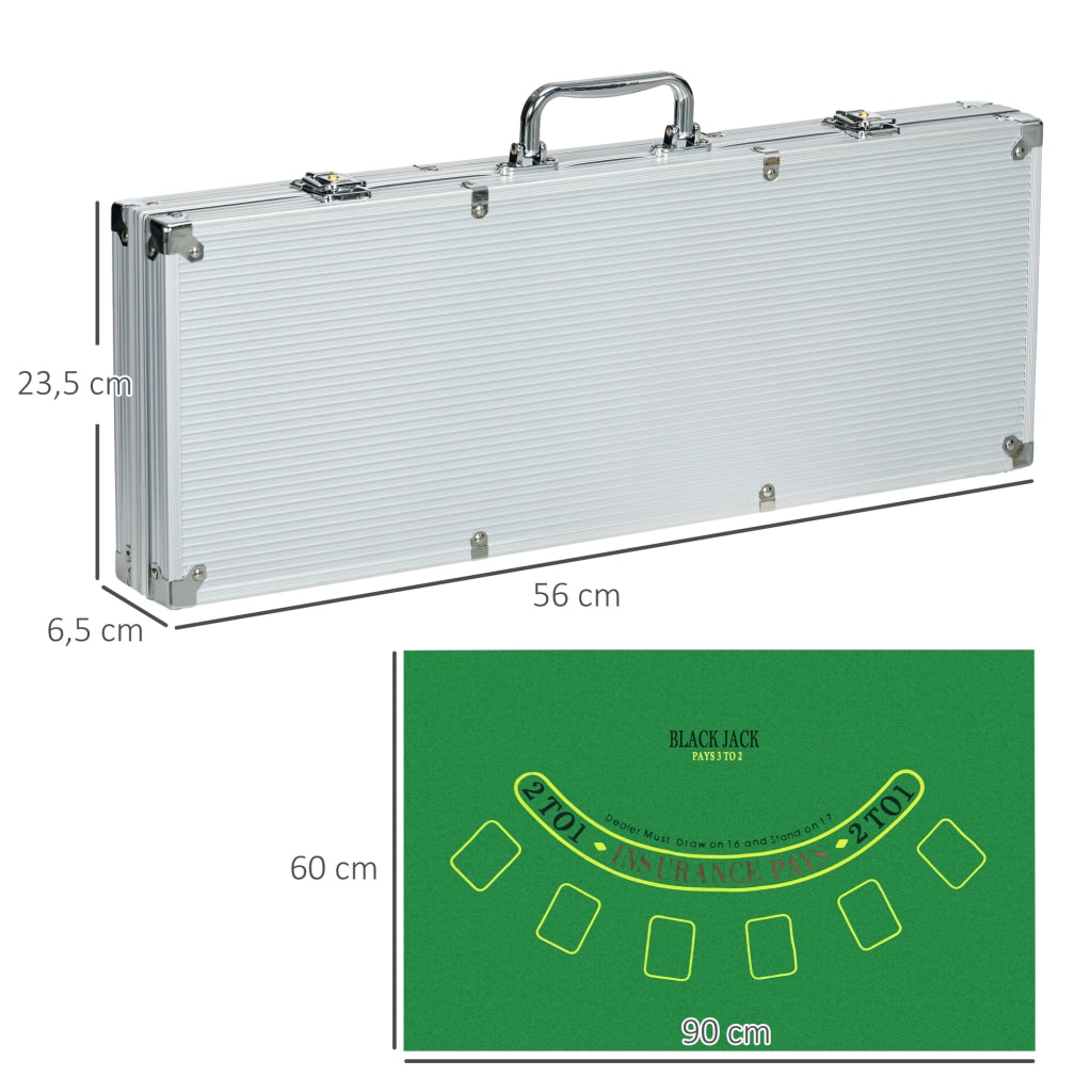 Set Poker Completo con Valigetta Argento 500 Fiches e Tappeto per 9-10 Giocatori Robusto e Portatile