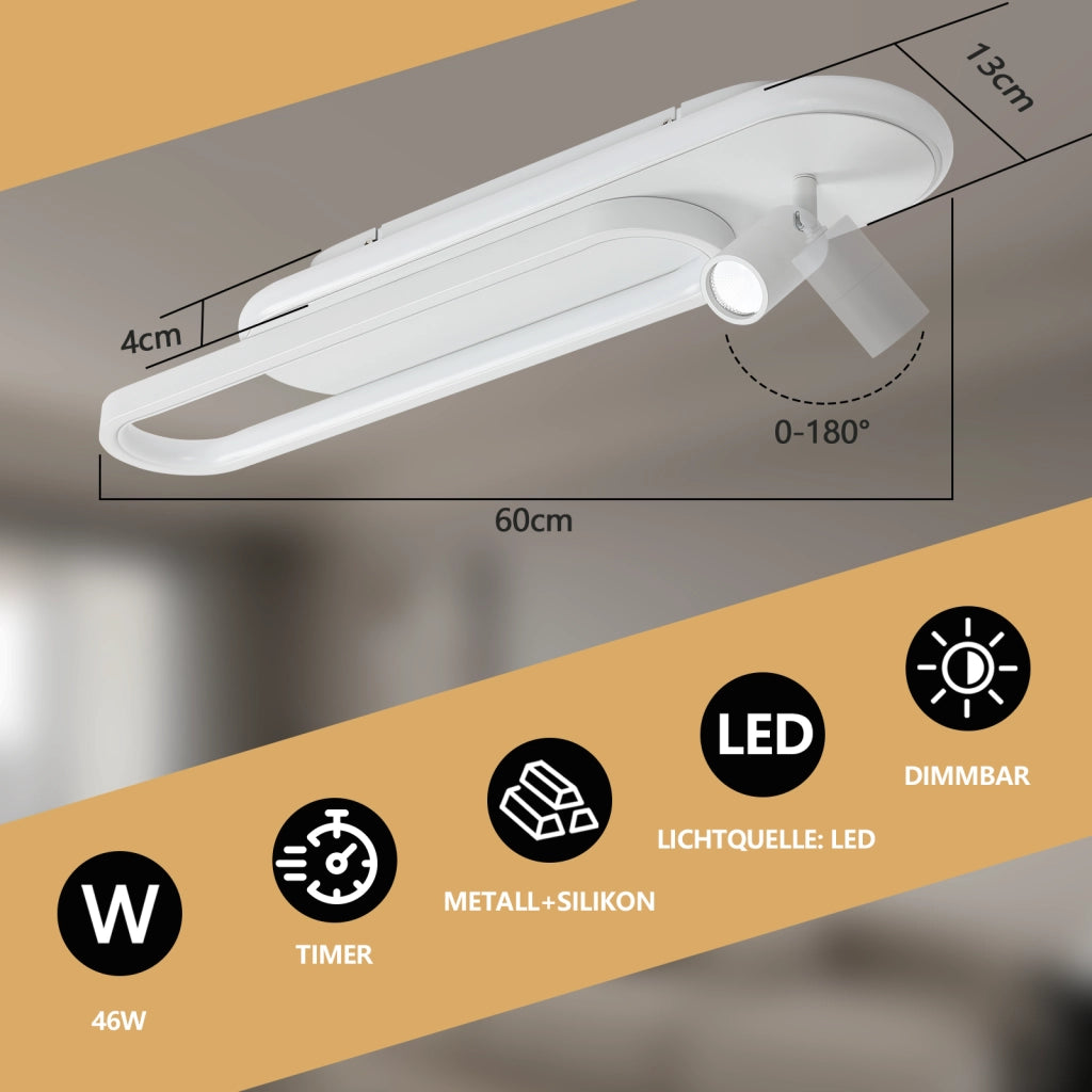 ZMH Lampada da soffitto plafoniera LED 46W bianca dimmerabile con 1 faretto telecomando per soggiorno