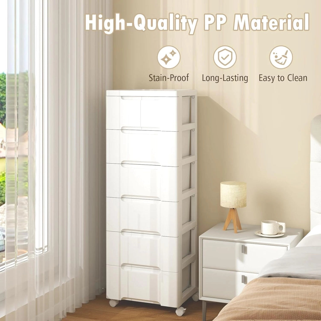 Armadietto per nicchia con ruote, scaffale per nicchia con 7 cassetti, carrello stretto con serratura a rotelle, carrello da bagno con piccolo armadio a cassetti 40 x 32 x 114 cm, bianco