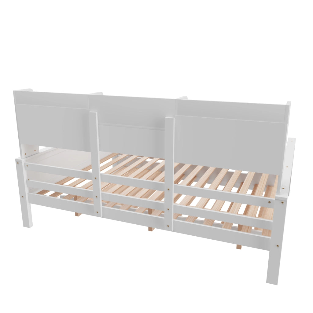 OKWISH Letto Divano 140×200 cm, Letto Matrimoniale con Letto Estraibile 90×190 cm, Contenitore e Mensole, senza Materasso, Legno, Bianco
