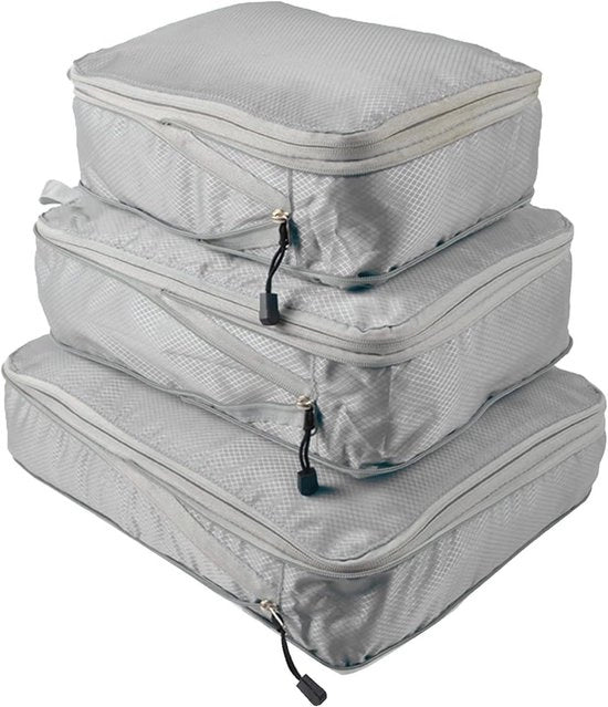 Set di Organizzazione dei Viaggi - Sacchetti di Peso - Conservazione dell'Abbigliamento - Disegno a Doppia Facia - 3 Pezzi - Grigio