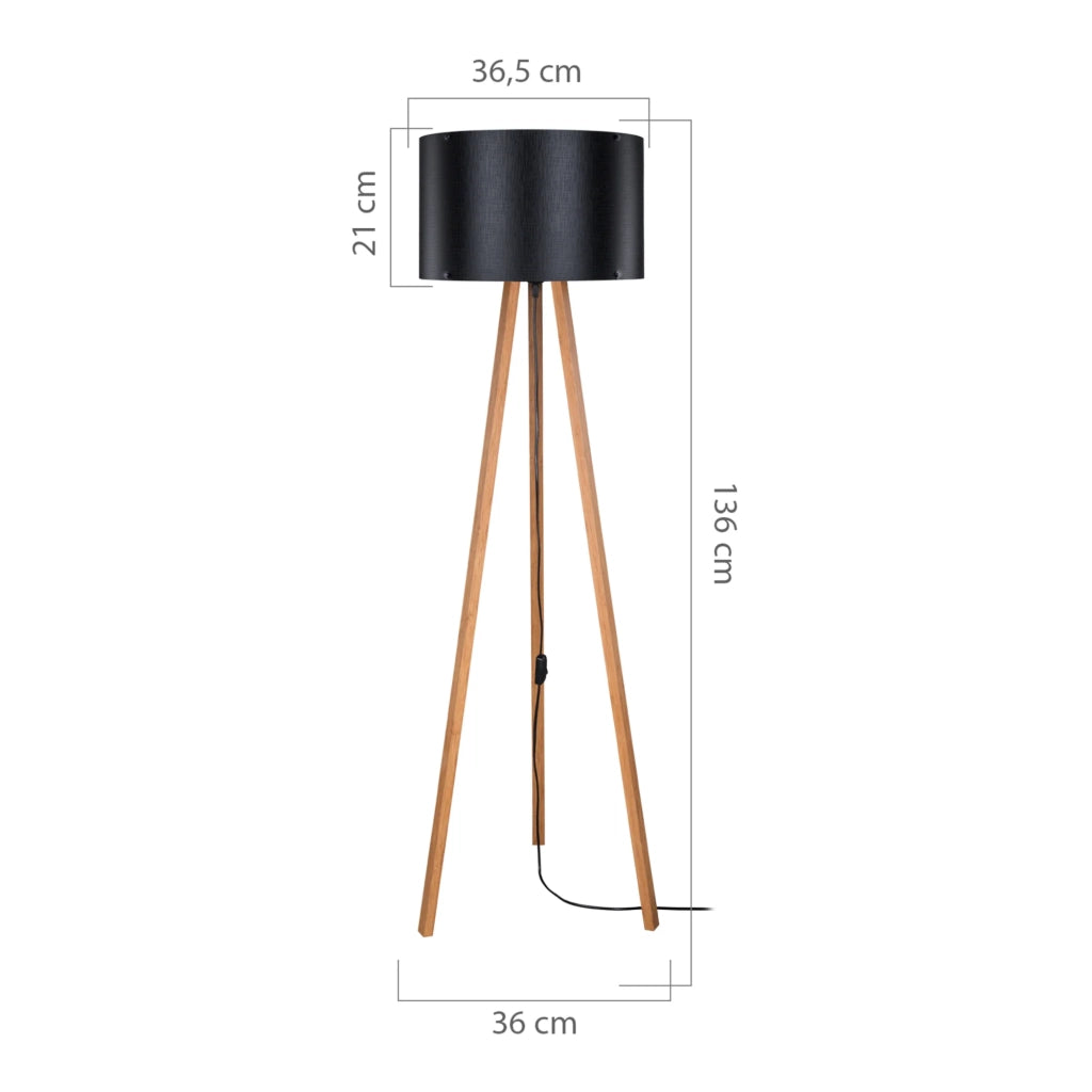 Lampada da terra lampada a treppiede altezza 136 cm attacco E27 bambù/nero 03_0007273
