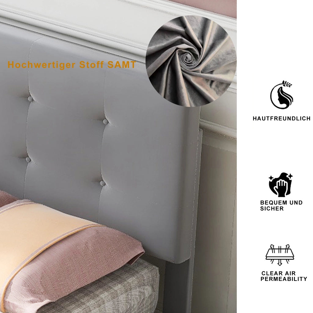 OKWISH Letto con Cassetto 90×200 cm, Letto Singolo con Cassetto, Testiera Regolabile e Rivestimento in Velluto, senza Materasso, Grigio