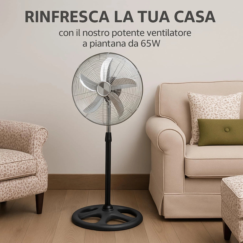 Ventilatore A Piantana, Ventilatore Potente Elettrico In Acciaio Con 5 Pale In Alluminio