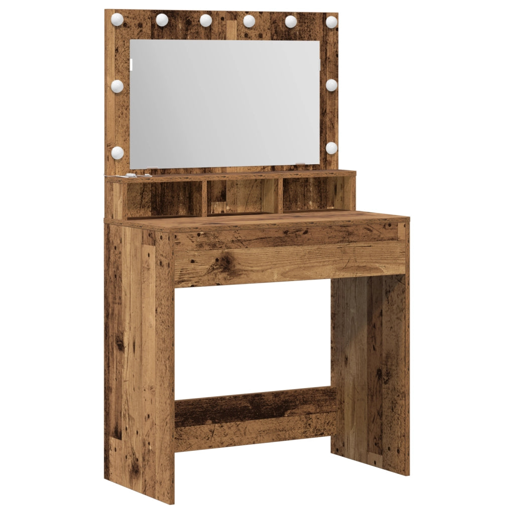Toeletta  con luci LED in legno vecchio 79x41x135 cm