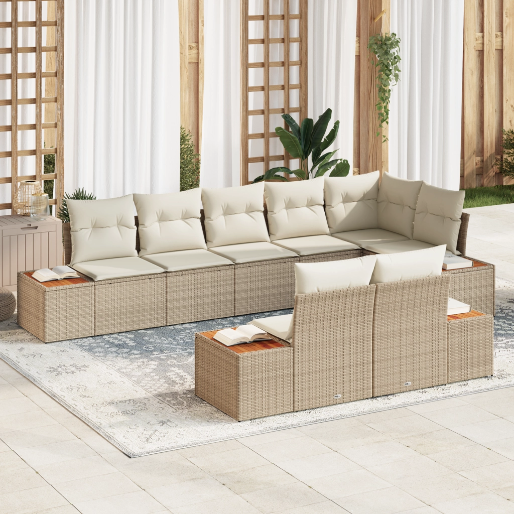 Set di divani da giardino 8 pezzi con cuscini beige in rattan sintetico