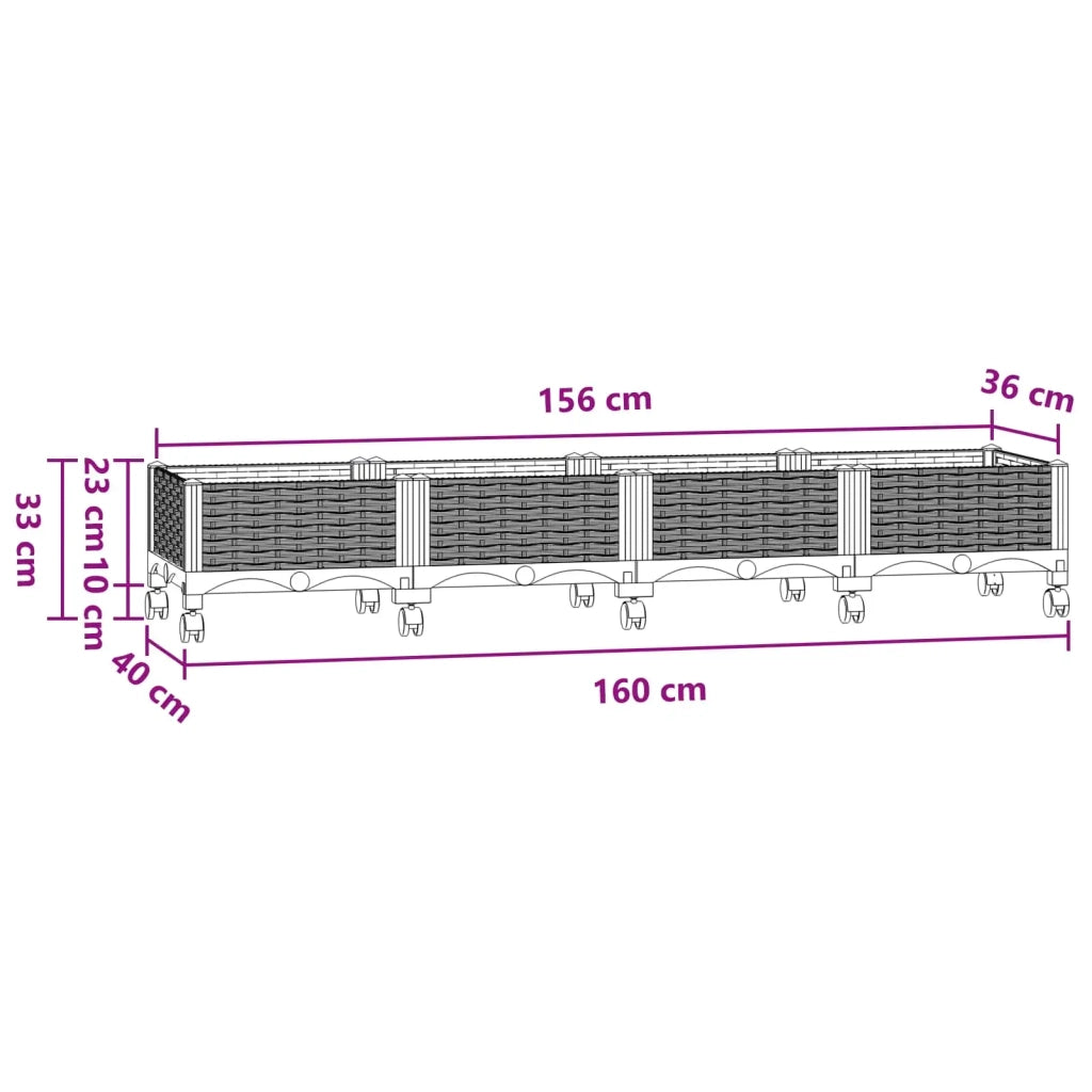 Vaso da Giardino con Ruote Blu Grigio 160 x 40 x 33 cm PP 3423130