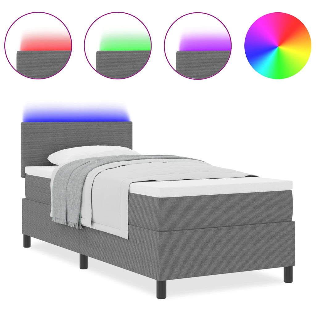 Letto con Rete a Molle con Materasso e Luce LED Grigio 80x200 cm Tessuto in Corduroy